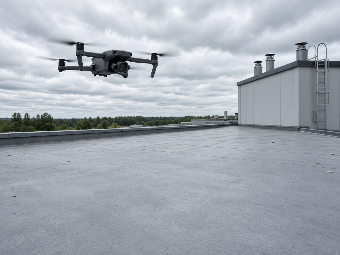 Industrieinspektion eines Hallendachs mit Drohne